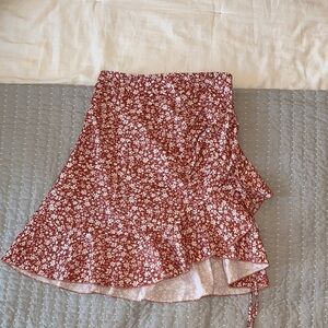 SHEIN Brown Orange Wrap Midi Skirt with Ruffles